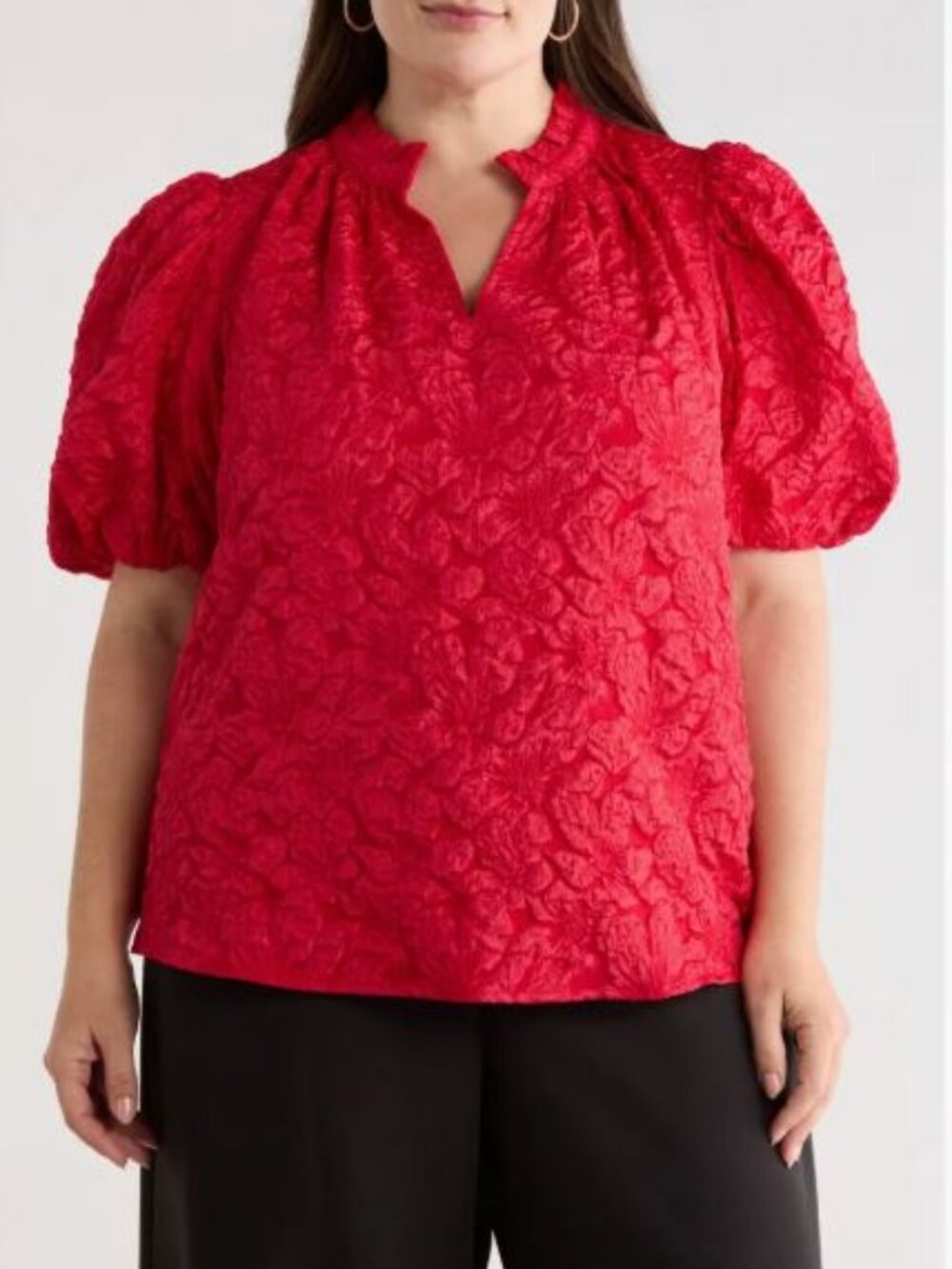 Sugarlips Arielle Jacquard Puff Sleeve Top Red Sz 3X
